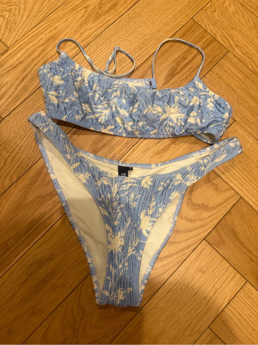 triangl swimwear Light Blue Floral Smocked Bikini Set